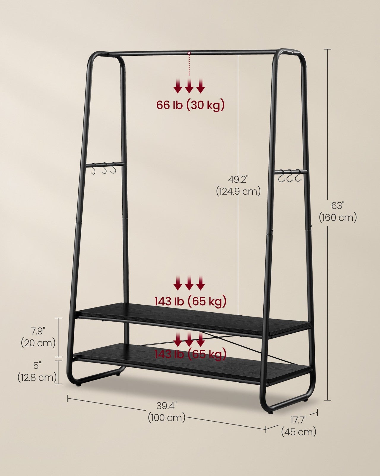 Clothes Rail with 2 Shelves Oak Beige and Cream White - image 13
