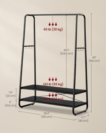 Clothes Rail with 2 Shelves Oak Beige and Cream White - image 13