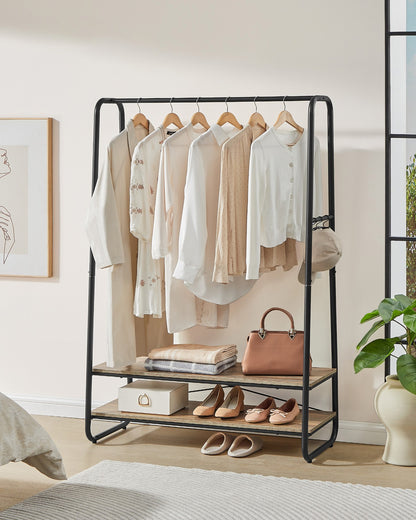 Clothes Rail with 2 Shelves Oak Beige and Cream White - image 15