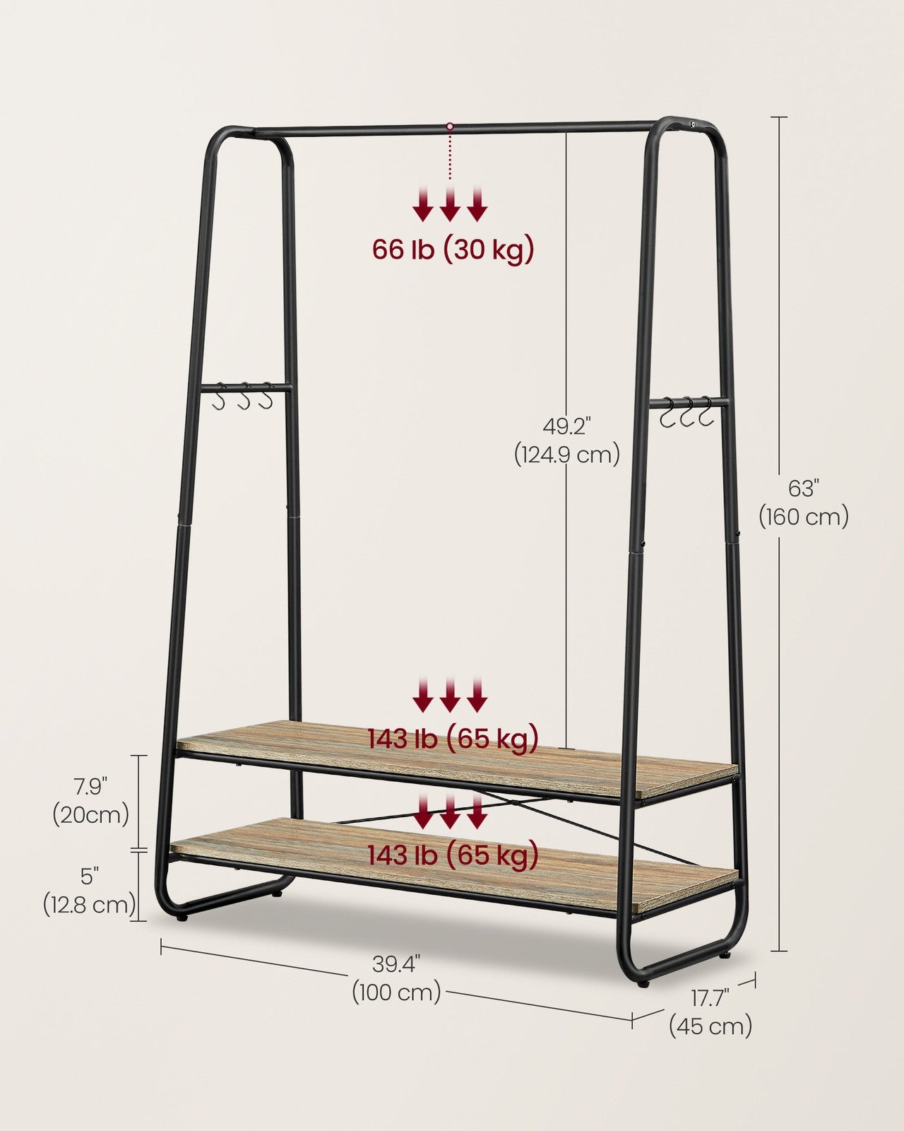 Clothes Rail with 2 Shelves Oak Beige and Cream White - image 19