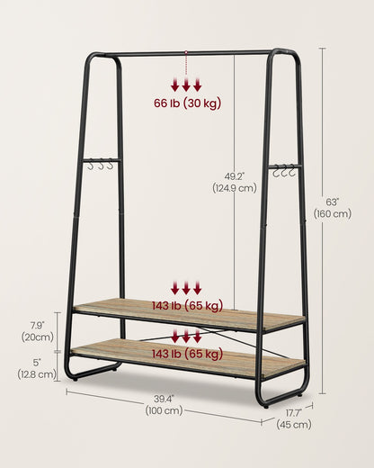 Clothes Rail with 2 Shelves Oak Beige and Cream White - image 19