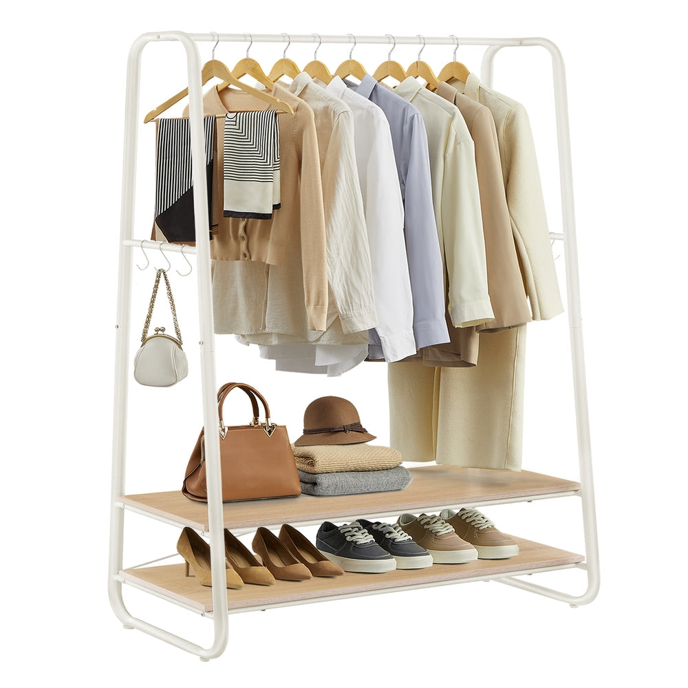 Clothes Rail with 2 Shelves Oak Beige and Cream White - image 1