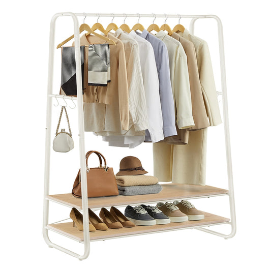 Clothes Rail with 2 Shelves Oak Beige and Cream White - image 1