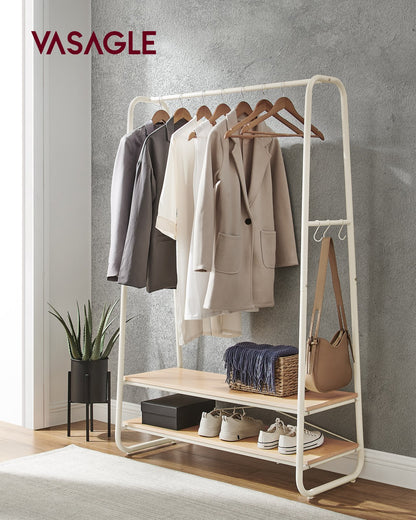 Clothes Rail with 2 Shelves Oak Beige and Cream White - image 2