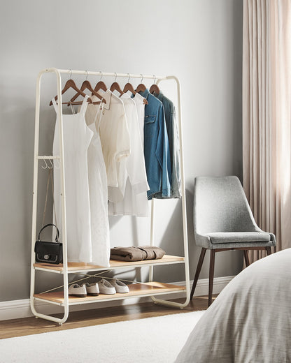 Clothes Rail with 2 Shelves Oak Beige and Cream White - image 3