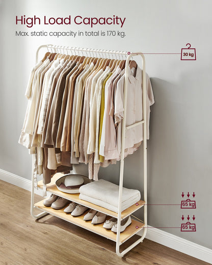 Clothes Rail with 2 Shelves Oak Beige and Cream White - image 5