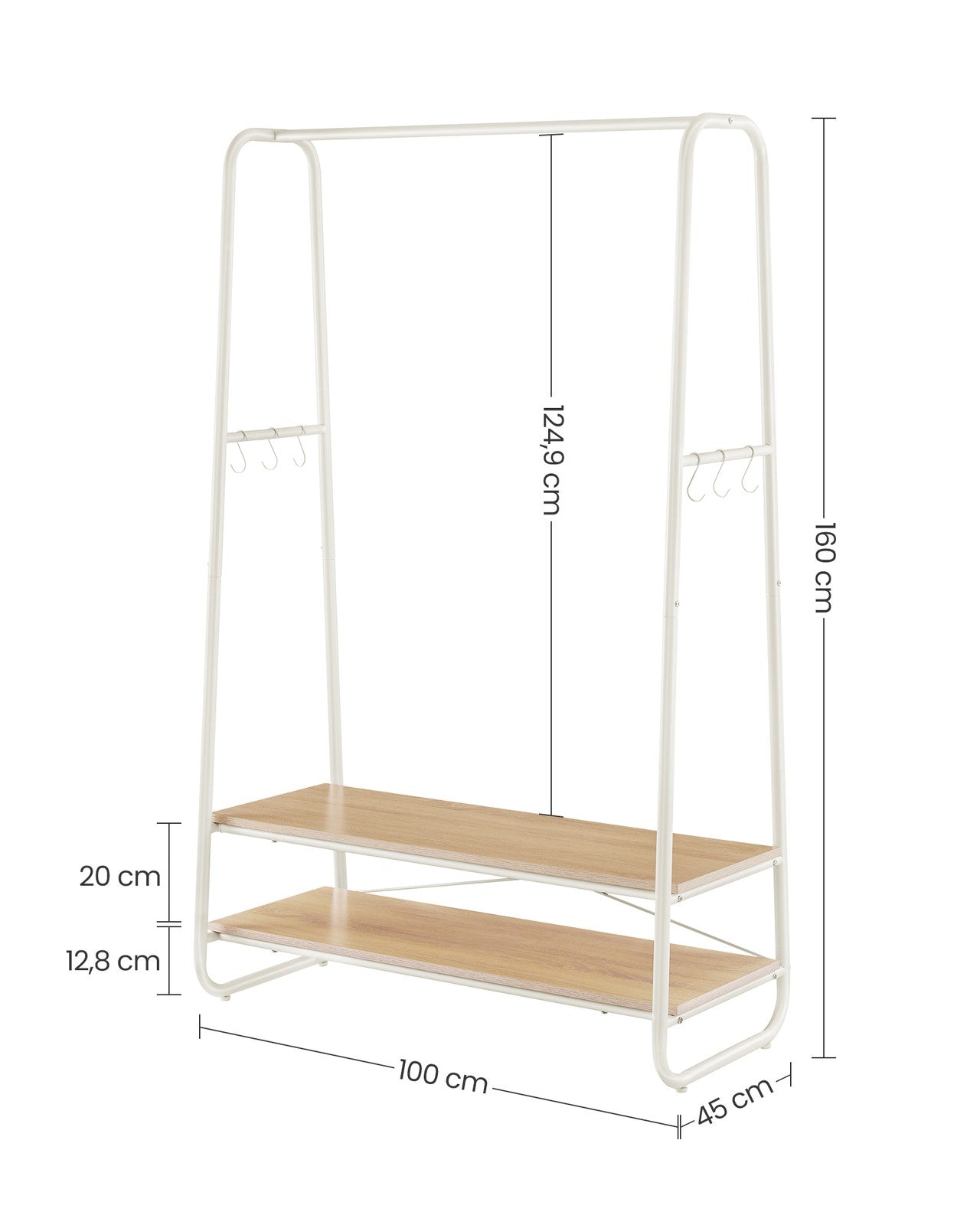 Clothes Rail with 2 Shelves Oak Beige and Cream White - image 7