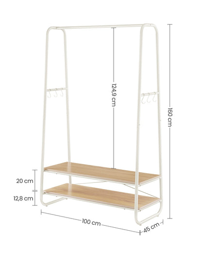 Clothes Rail with 2 Shelves Oak Beige and Cream White - image 7