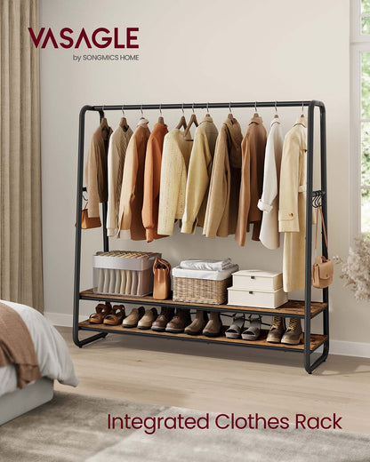 Clothes Rail with 2 Shelves Oak Beige and Cream White - image 21