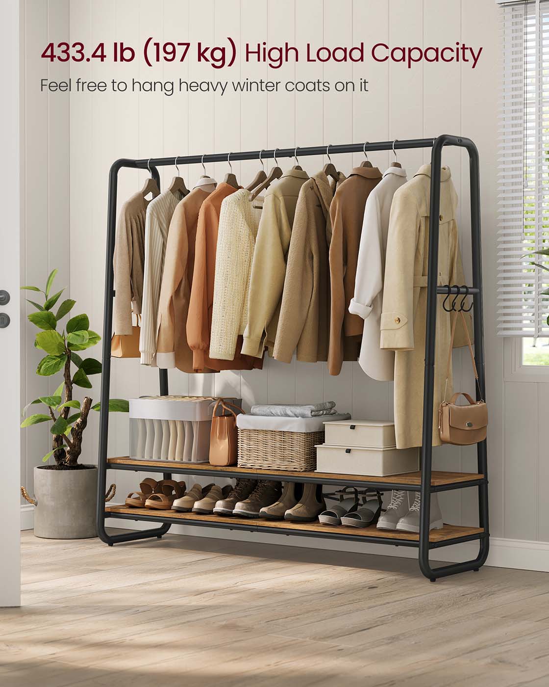 Clothes Rail with 2 Shelves Oak Beige and Cream White - image 22