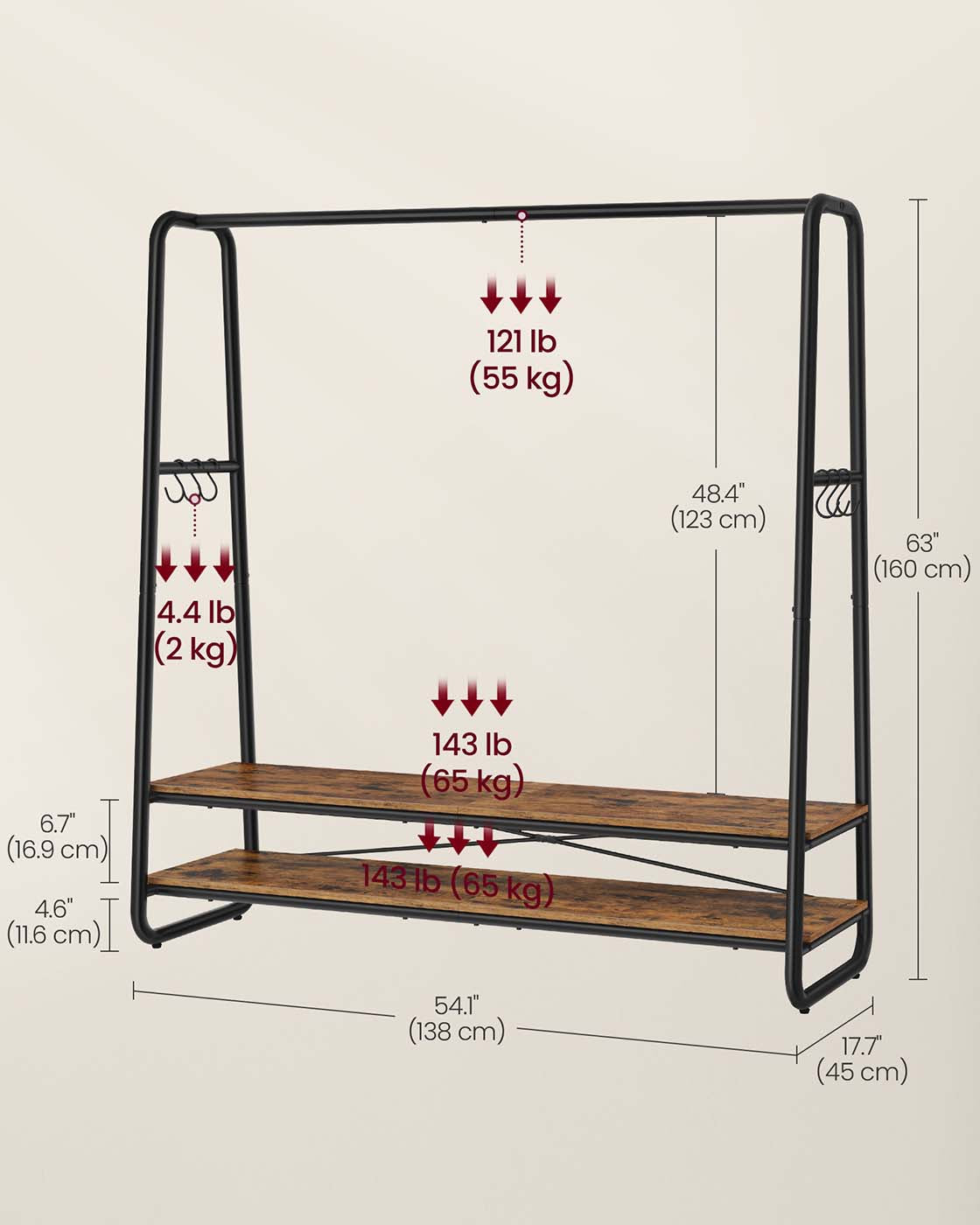 Clothes Rail with 2 Shelves Oak Beige and Cream White - image 25