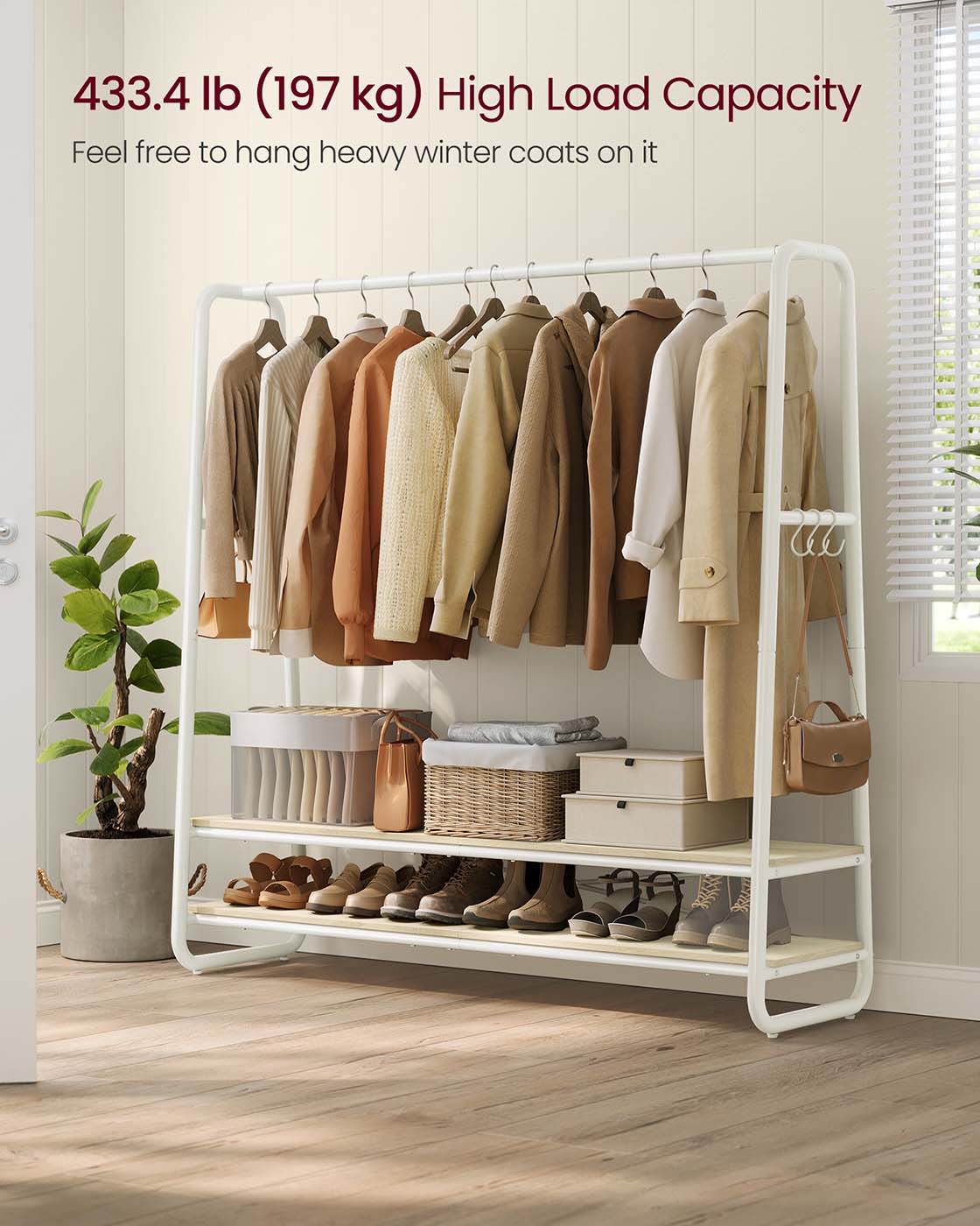 Clothes Rail with 2 Shelves Oak Beige and Cream White - image 28