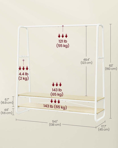 Clothes Rail with 2 Shelves Oak Beige and Cream White - image 31