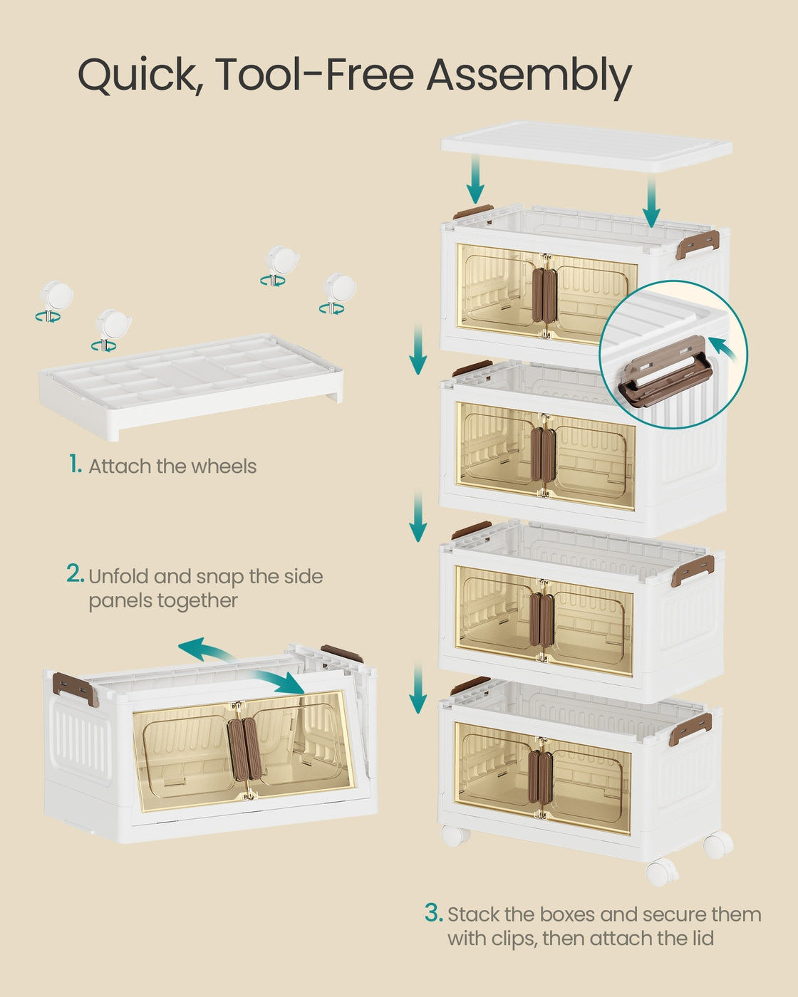 4-Tier 100L Stackable Storage Box with Wheels & Magnetic Doors - image 4
