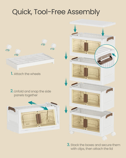 4-Tier 100L Stackable Storage Box with Wheels & Magnetic Doors - image 4
