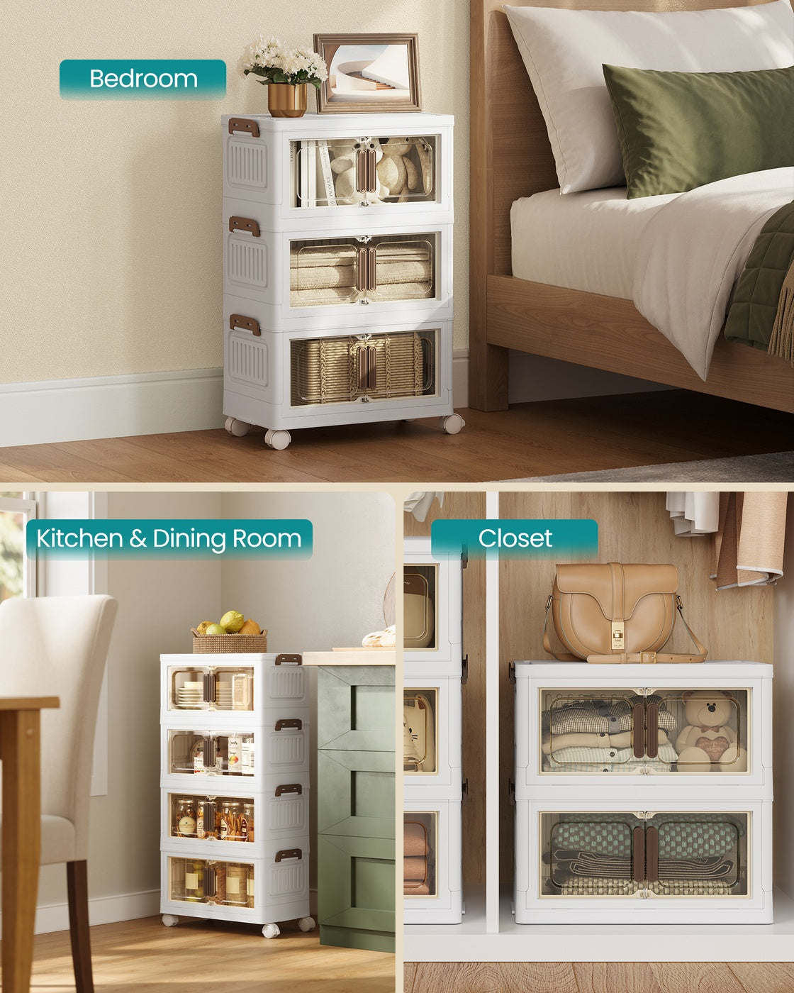 4-Tier 100L Stackable Storage Box with Wheels & Magnetic Doors - image 7