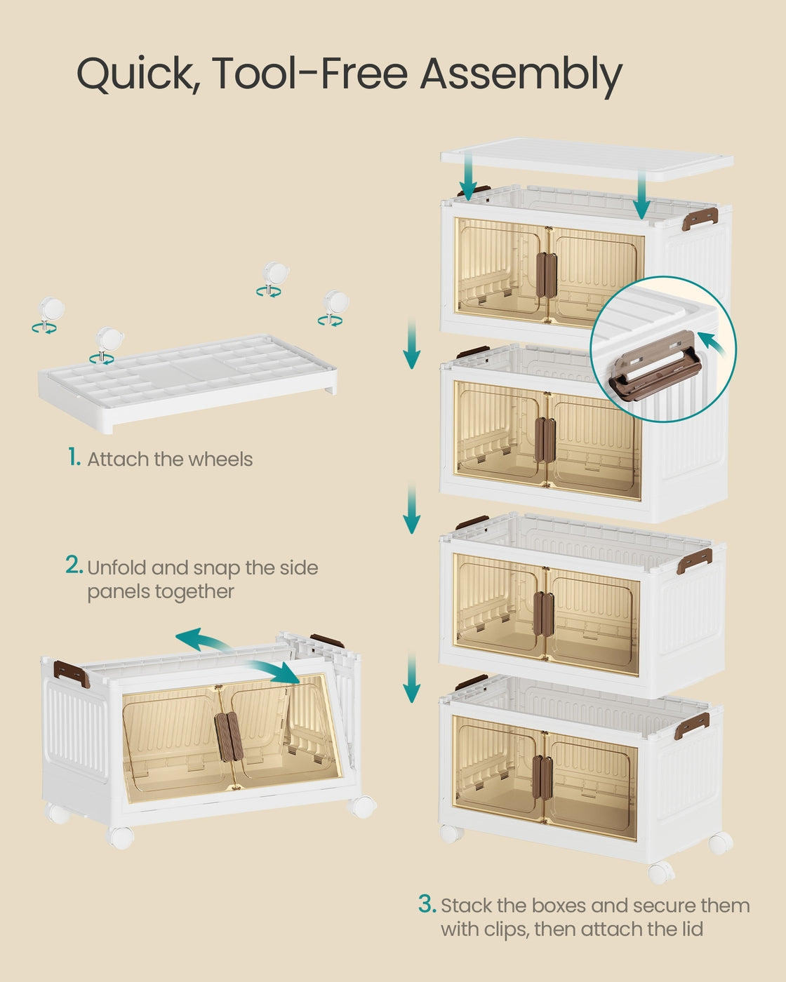 4-Tier 100L Stackable Storage Box with Wheels & Magnetic Doors - image 11