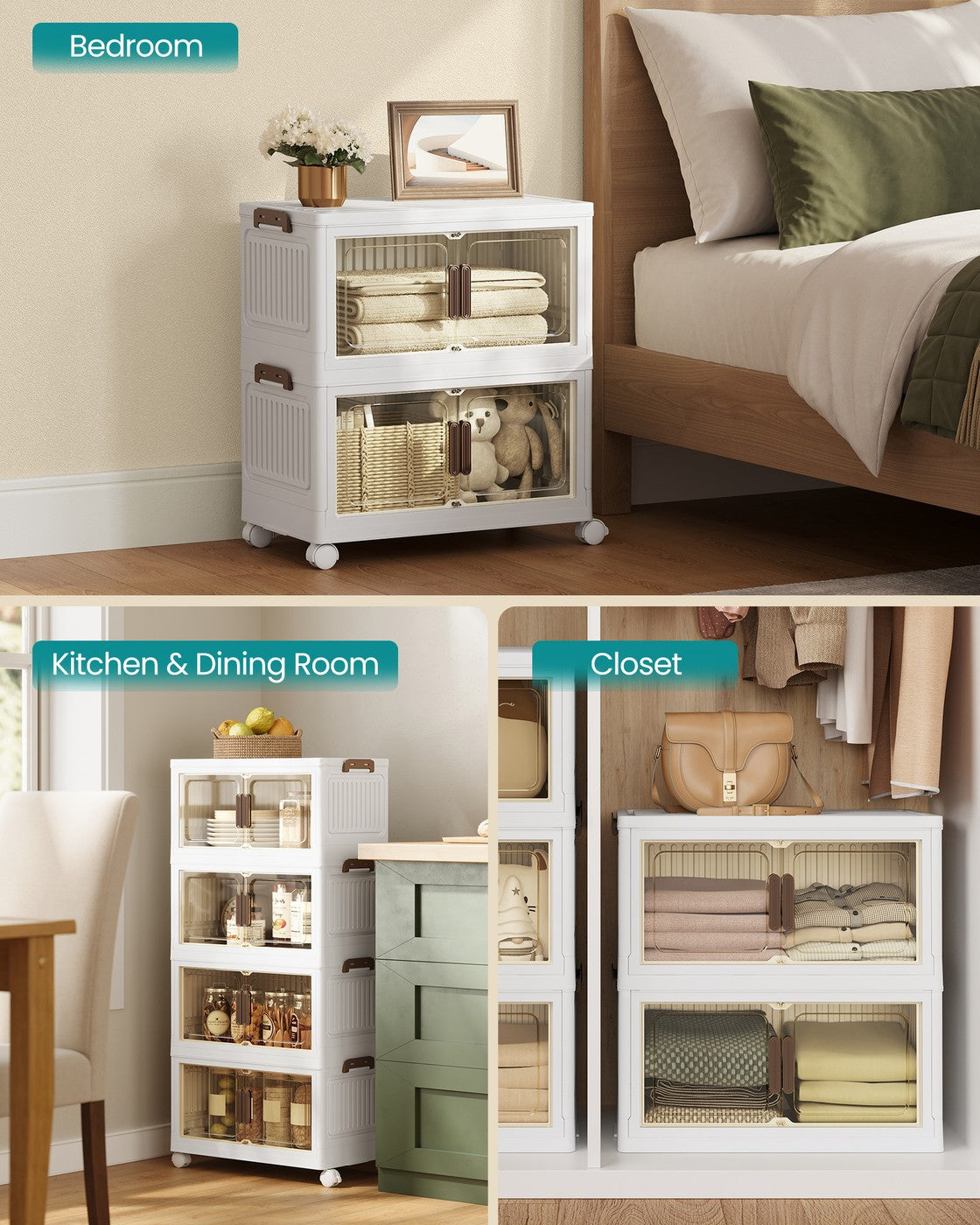 4-Tier 100L Stackable Storage Box with Wheels & Magnetic Doors - image 14