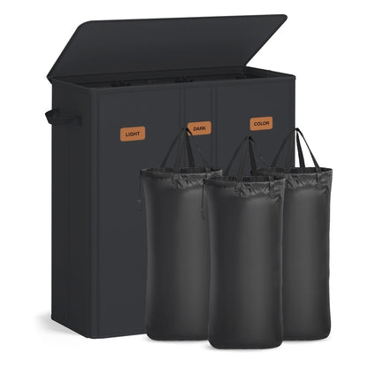 Laundry basket with three compartments lid washable liner and labels - image 1