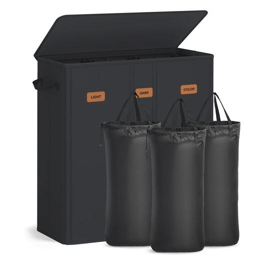 Laundry basket with three compartments lid washable liner and labels - image 1