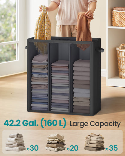 Laundry basket with three compartments lid washable liner and labels - image 3