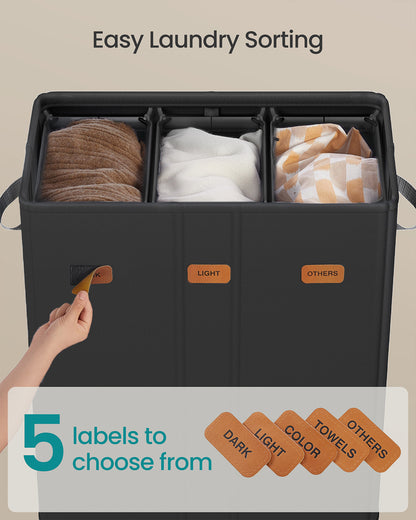 Laundry basket with three compartments lid washable liner and labels - image 4