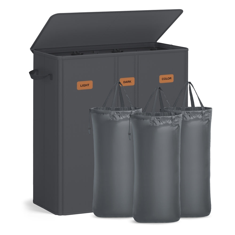 Laundry basket with three compartments lid washable liner and labels - image 1