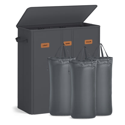 Laundry basket with three compartments lid washable liner and labels - image 1