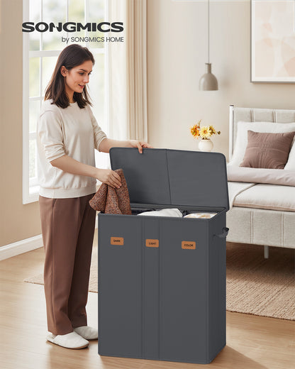 Laundry basket with three compartments lid washable liner and labels - image 8