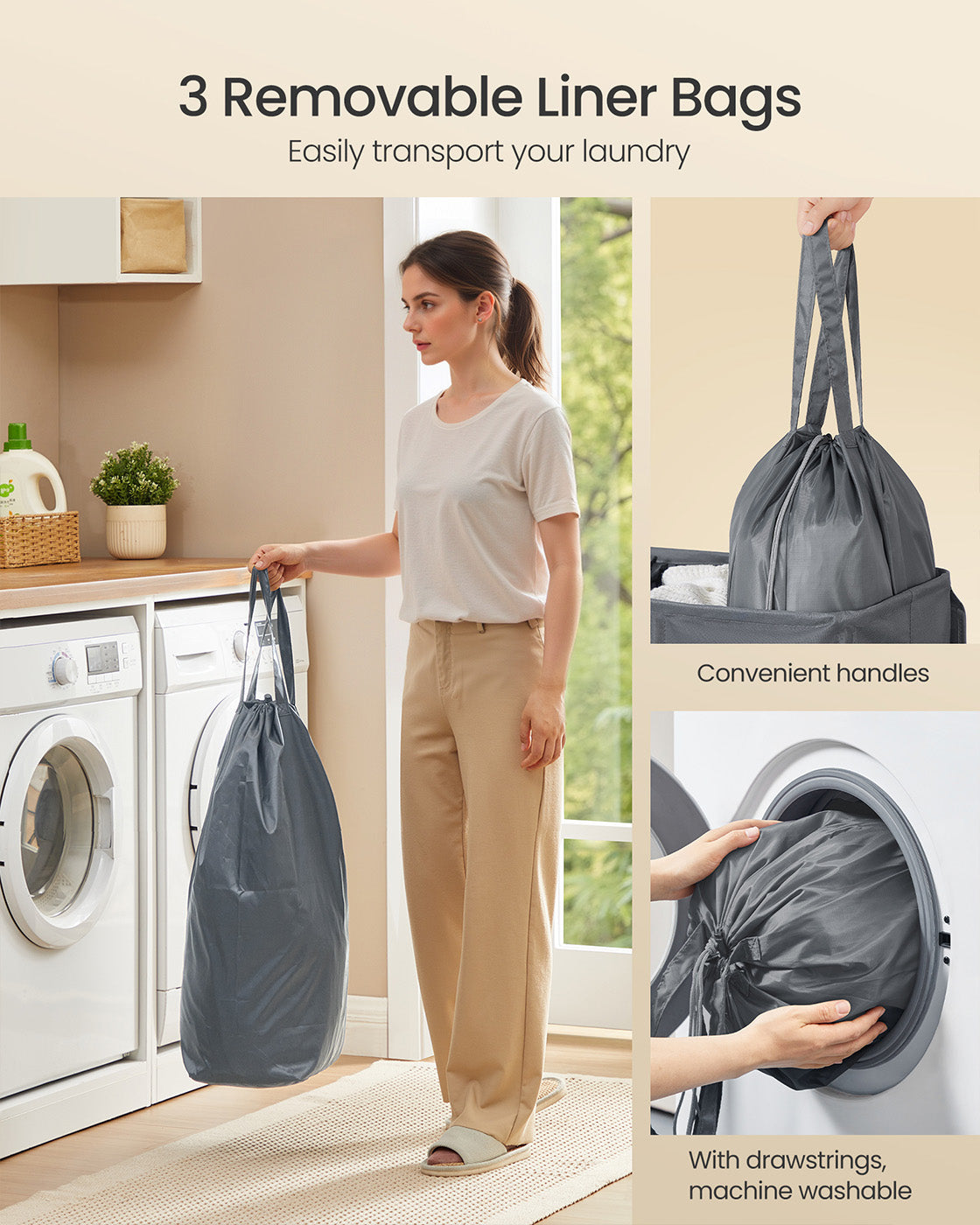 Laundry basket with three compartments lid washable liner and labels - image 11