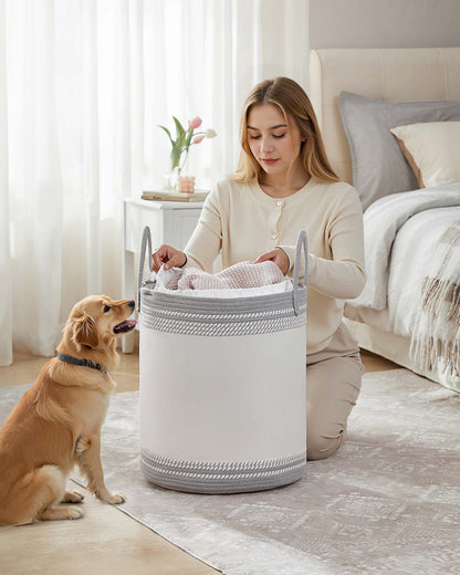 Laundry Hamper 90 L with Lid Handles Drawstring Dove Grey - image 8