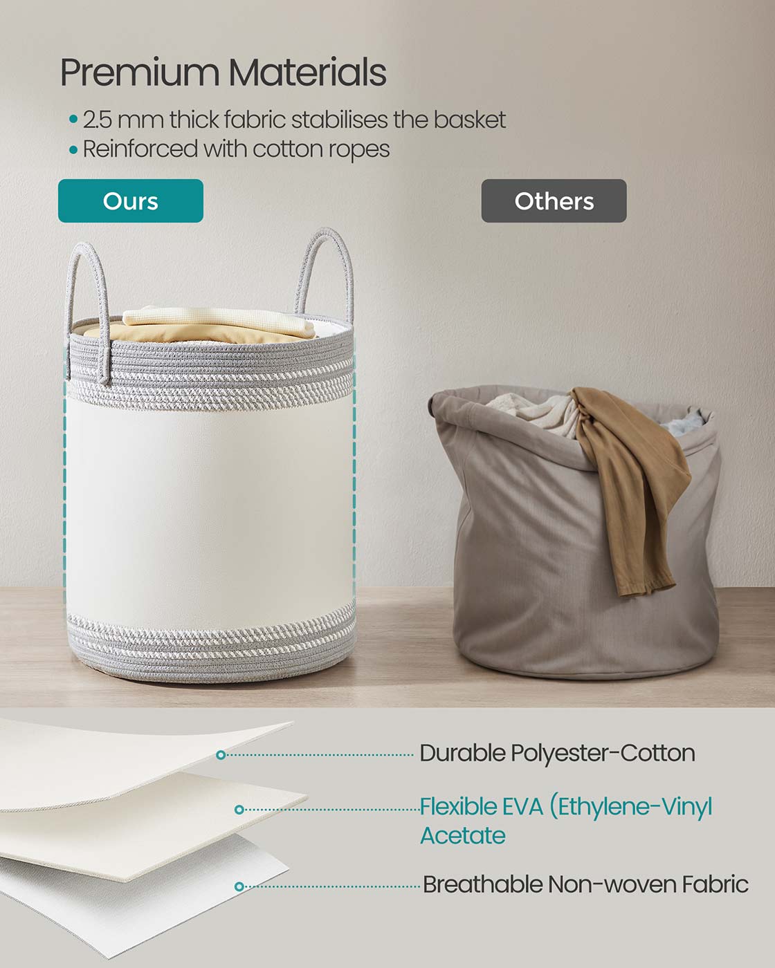 Laundry Hamper 90 L with Lid Handles Drawstring Dove Grey - image 9