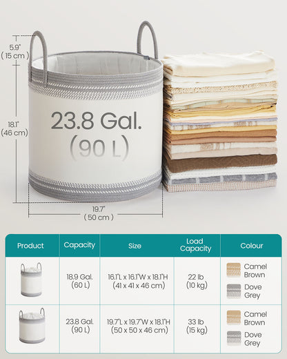 Laundry Hamper 60 L with Lid Handles Drawstring Camel Brown - image 17
