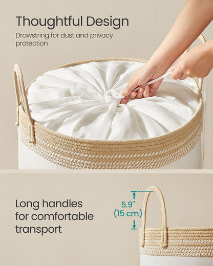 Laundry Hamper 60 L with Lid Handles Drawstring Camel Brown - image 10