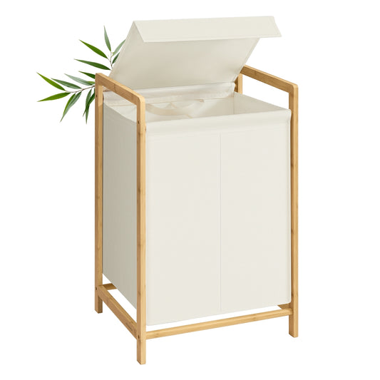 2-Compartment Laundry Basket Dirty Laundry Hamper 100 L,Cream White - image 1