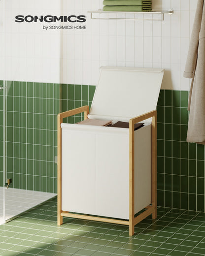 2-Compartment Laundry Basket Dirty Laundry Hamper 100 L,Cream White - image 2