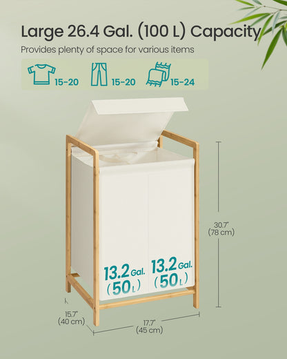 2-Compartment Laundry Basket Dirty Laundry Hamper 100 L,Cream White - image 5