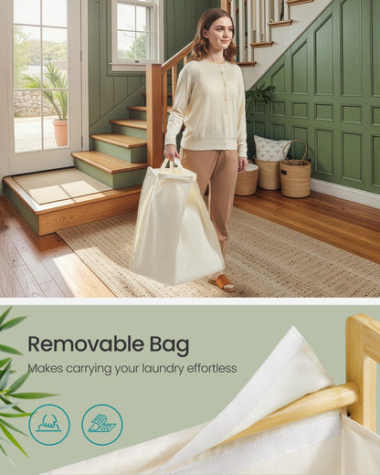 2-Compartment Laundry Basket Dirty Laundry Hamper 100 L,Cream White - image 7