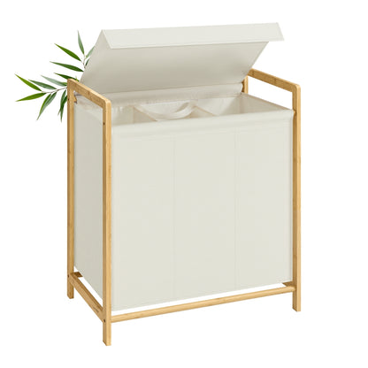 2-Compartment Laundry Basket Dirty Laundry Hamper 100 L,Cream White - image 8