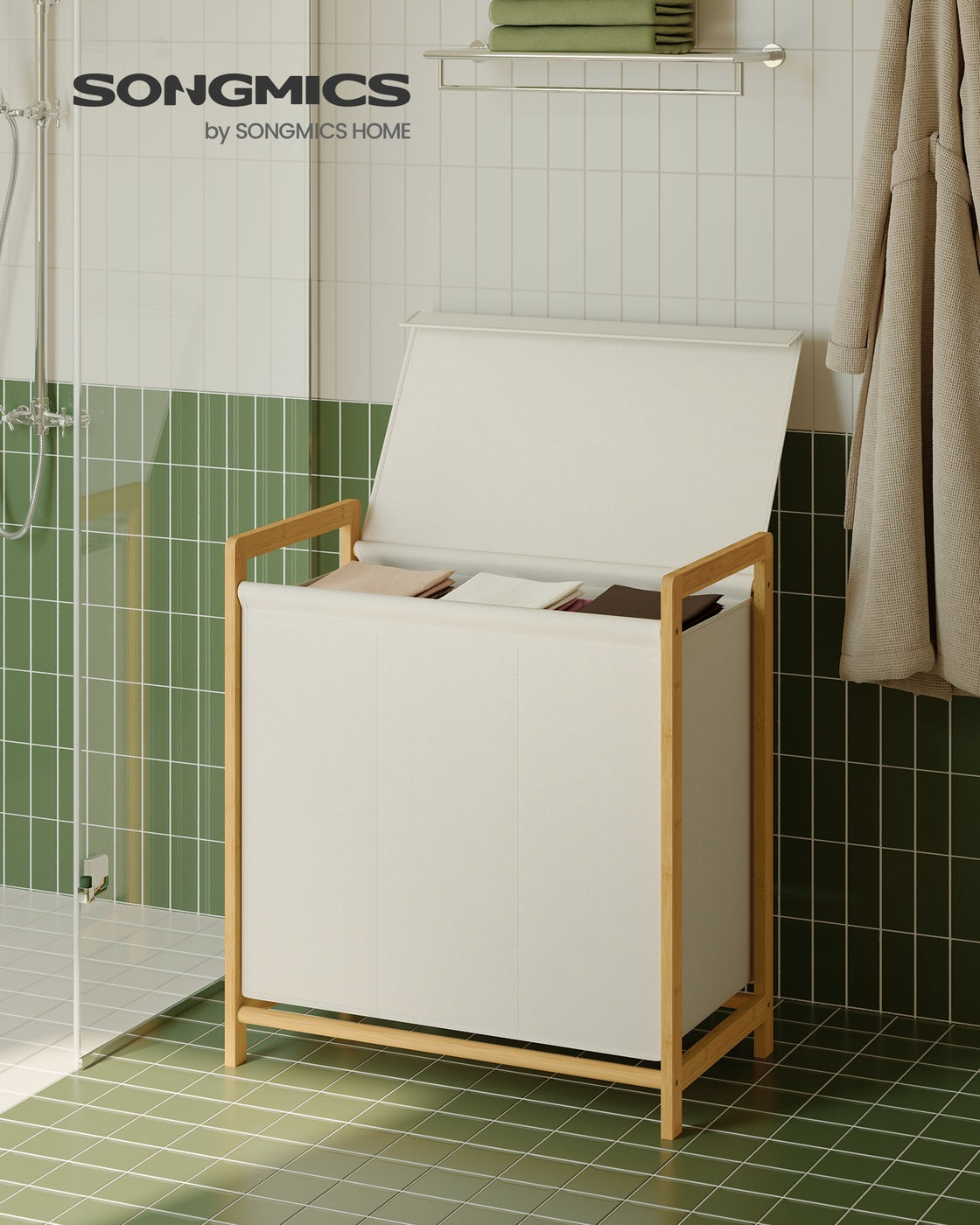 2-Compartment Laundry Basket Dirty Laundry Hamper 100 L,Cream White - image 9