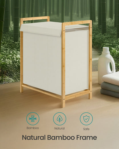 2-Compartment Laundry Basket Dirty Laundry Hamper 100 L,Cream White - image 11