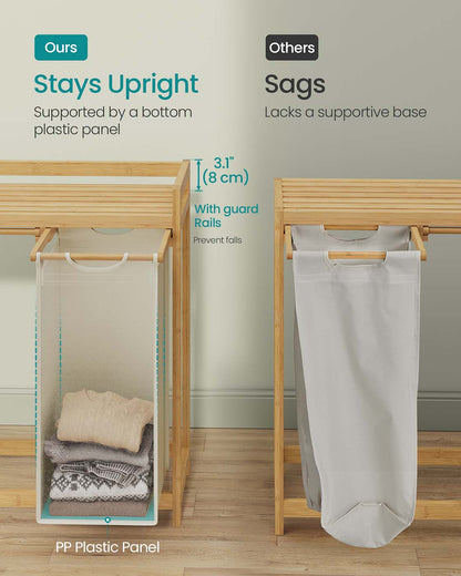 3-Compartment Laundry Basket, 150L with Shelf & Pockets, Dove Grey - image 12