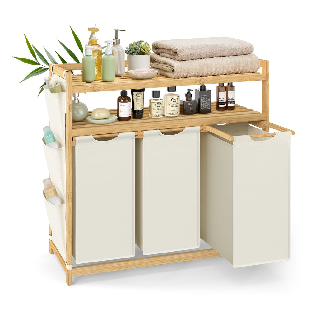 Laundry hamper with multiple compartments shelf and side pockets - image 9
