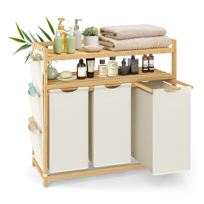Laundry hamper with multiple compartments shelf and side pockets - image 9