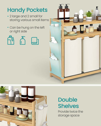 Laundry hamper with multiple compartments shelf and side pockets - image 12