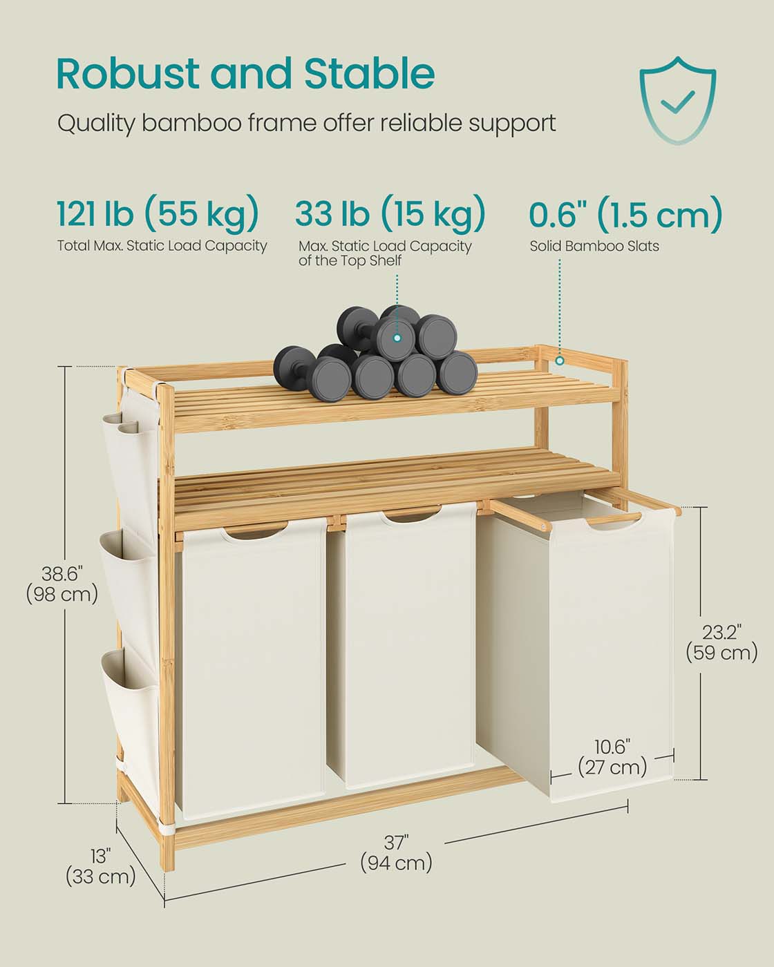 Laundry hamper with multiple compartments shelf and side pockets - image 14