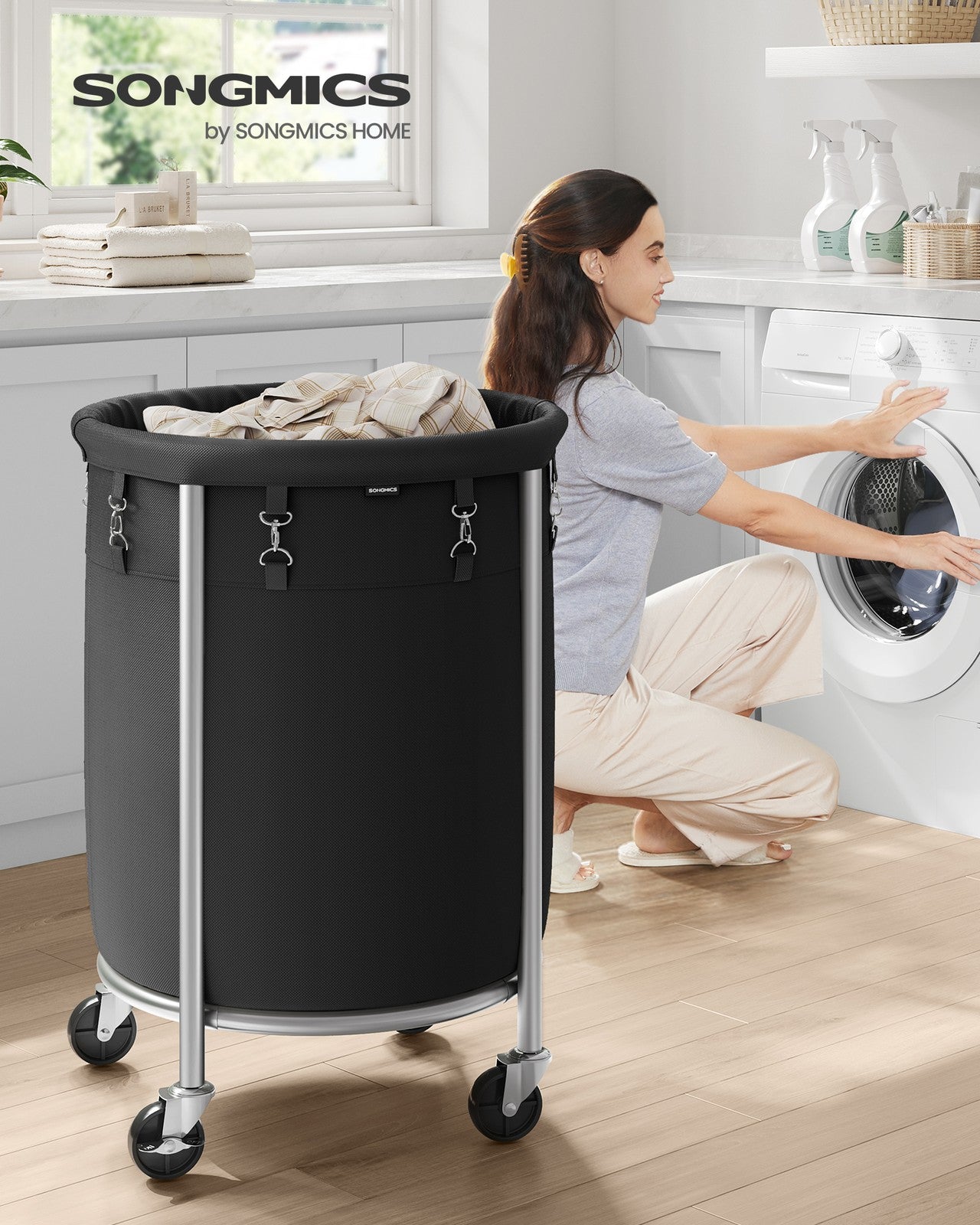 Round Laundry Hamper with Steel Frame and Removable Bag - image 2
