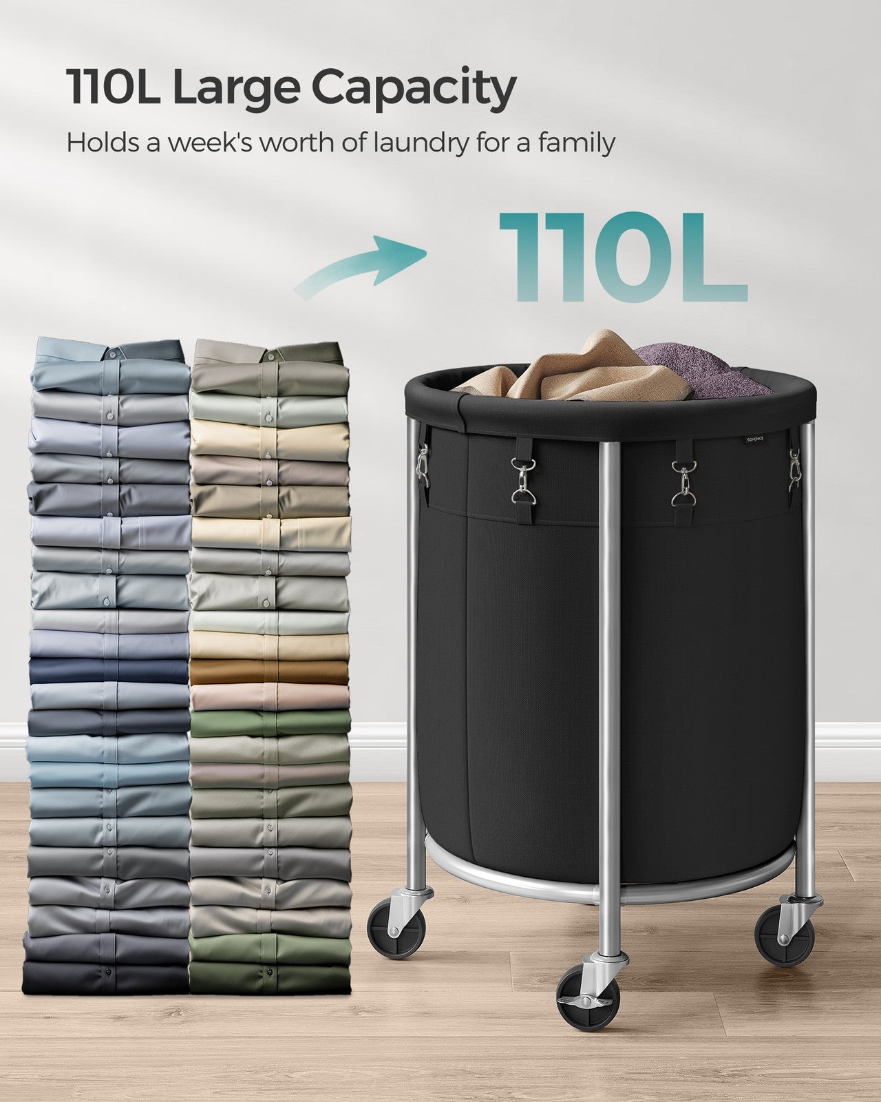 Round Laundry Hamper with Steel Frame and Removable Bag - image 3