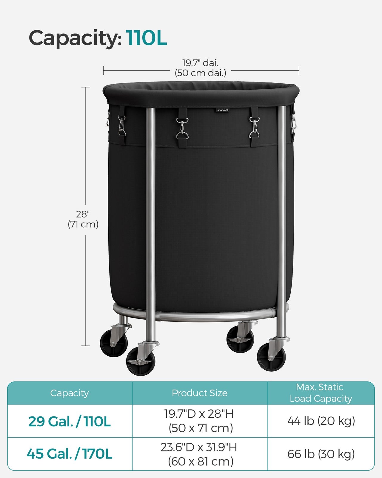 Round Laundry Hamper with Steel Frame and Removable Bag - image 6