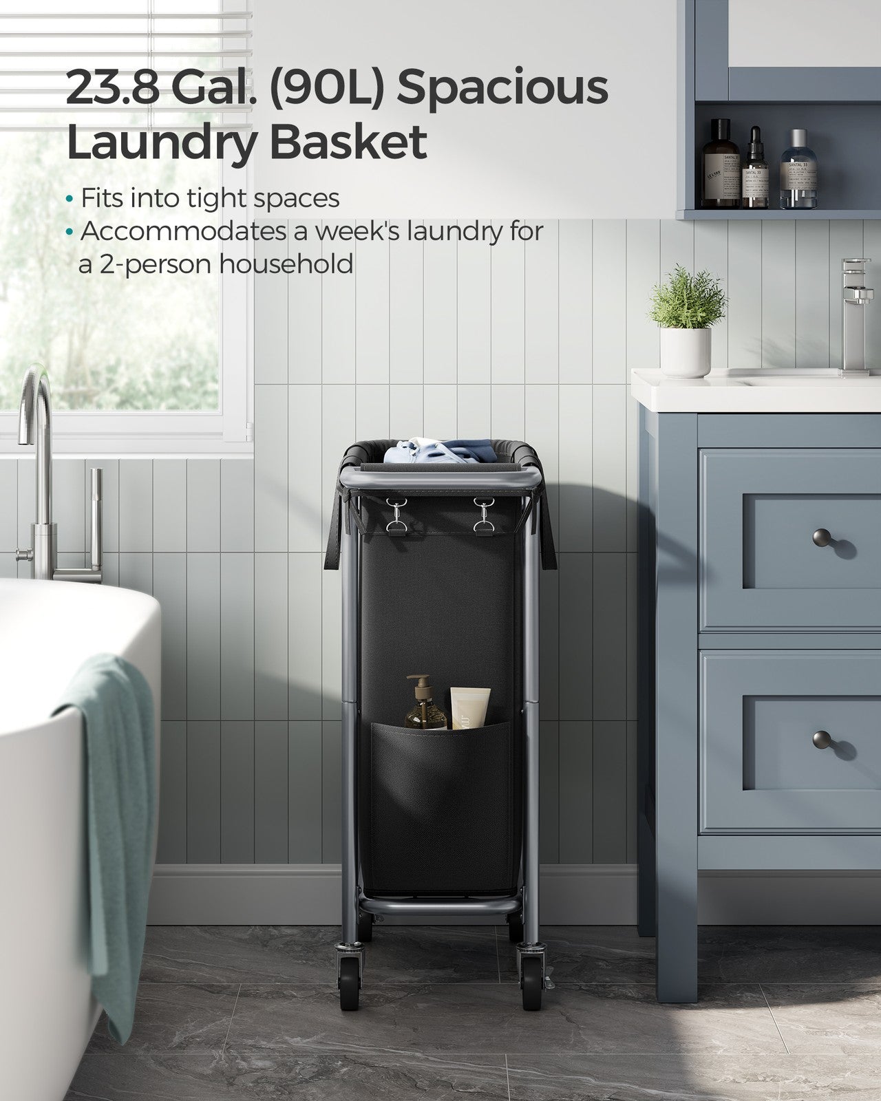 90L Laundry Basket on Wheels Ink Black - image 3